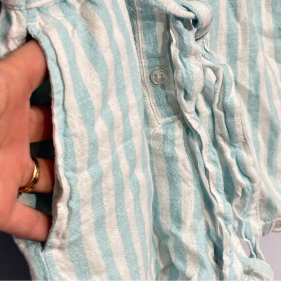 Old Navy | Girls Linen Striped Blue White Button Down Romper Jumpsuit Size L - Picture 6 of 12